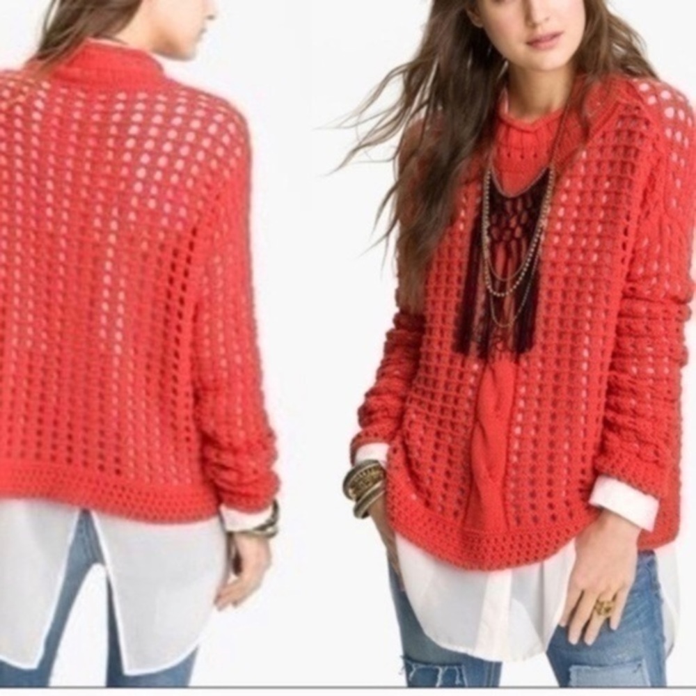 Free People open knit mock neck sweater medium
